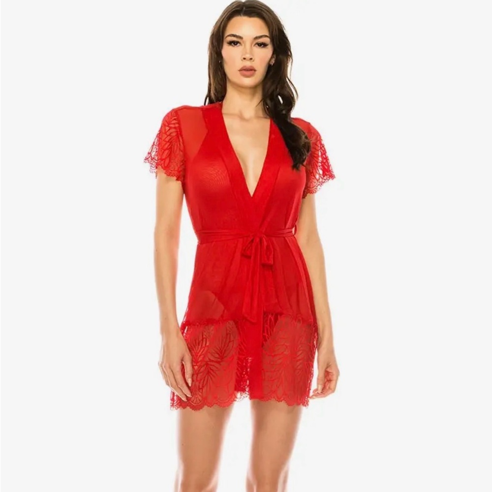 Elegant Red Lace Women's Robe